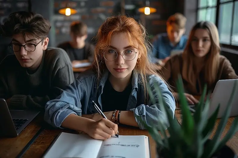 נערה עם משקפיים עושה מבחן